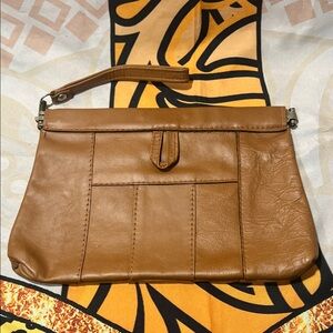 Roger Gimbel Tan Leather Wristlet Clutch
